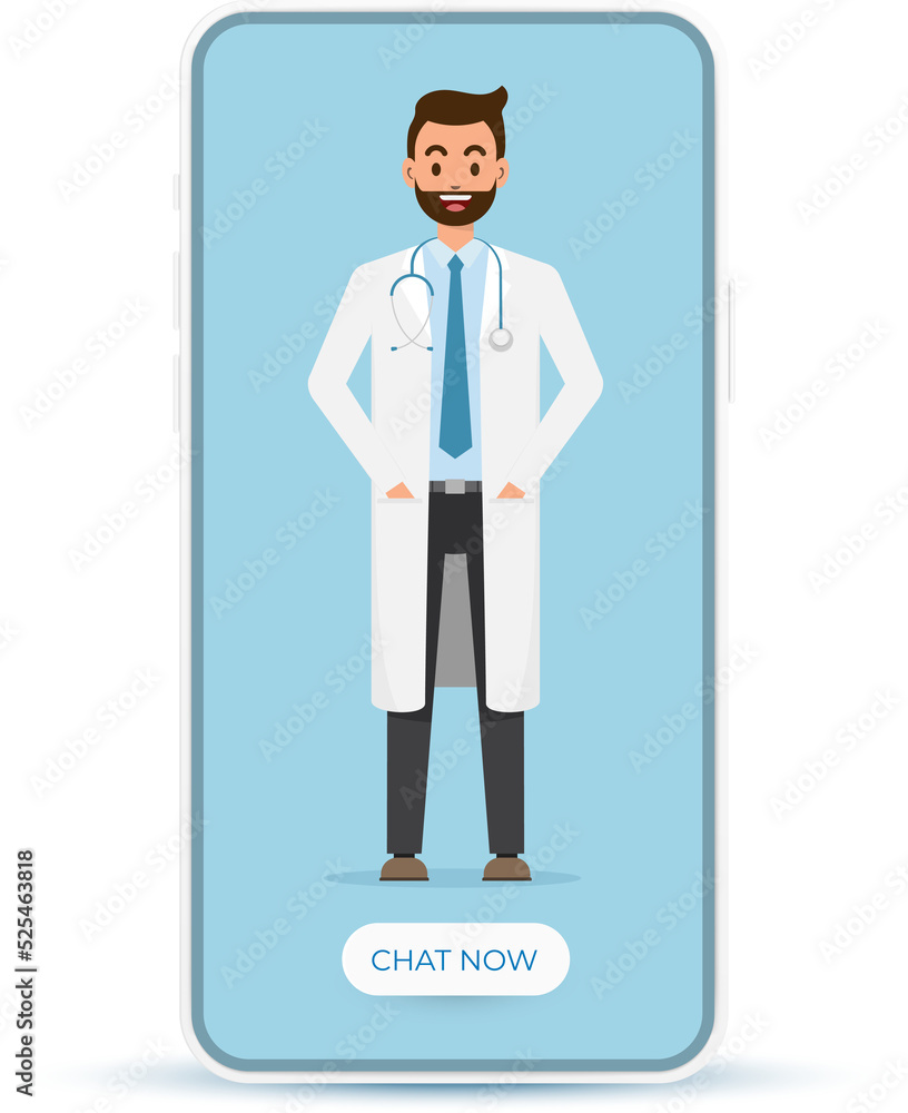 Doctor man smiling with smart phone. Mobile application tele health care concept. Isolated transparent background. Doctor man smiling with smart phone. Mobile application tele health care concept. Isolated transparent background.