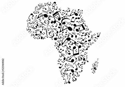 map of the continent of Africa composed of musical notes