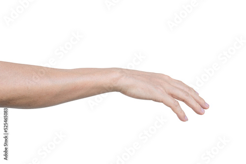 Closeup of male hand showing gesture sign on transparent background - PNG format.