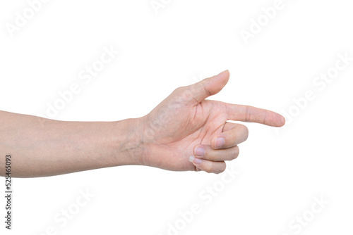 Closeup of male hand showing gesture sign on transparent background - PNG format. © banphote