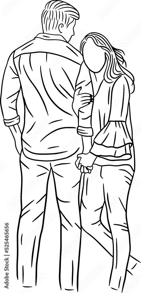Happy Couple Boyfriend and Girlfriend Women Men Girl Line Art illustration  6141016 Vector Art at Vecteezy