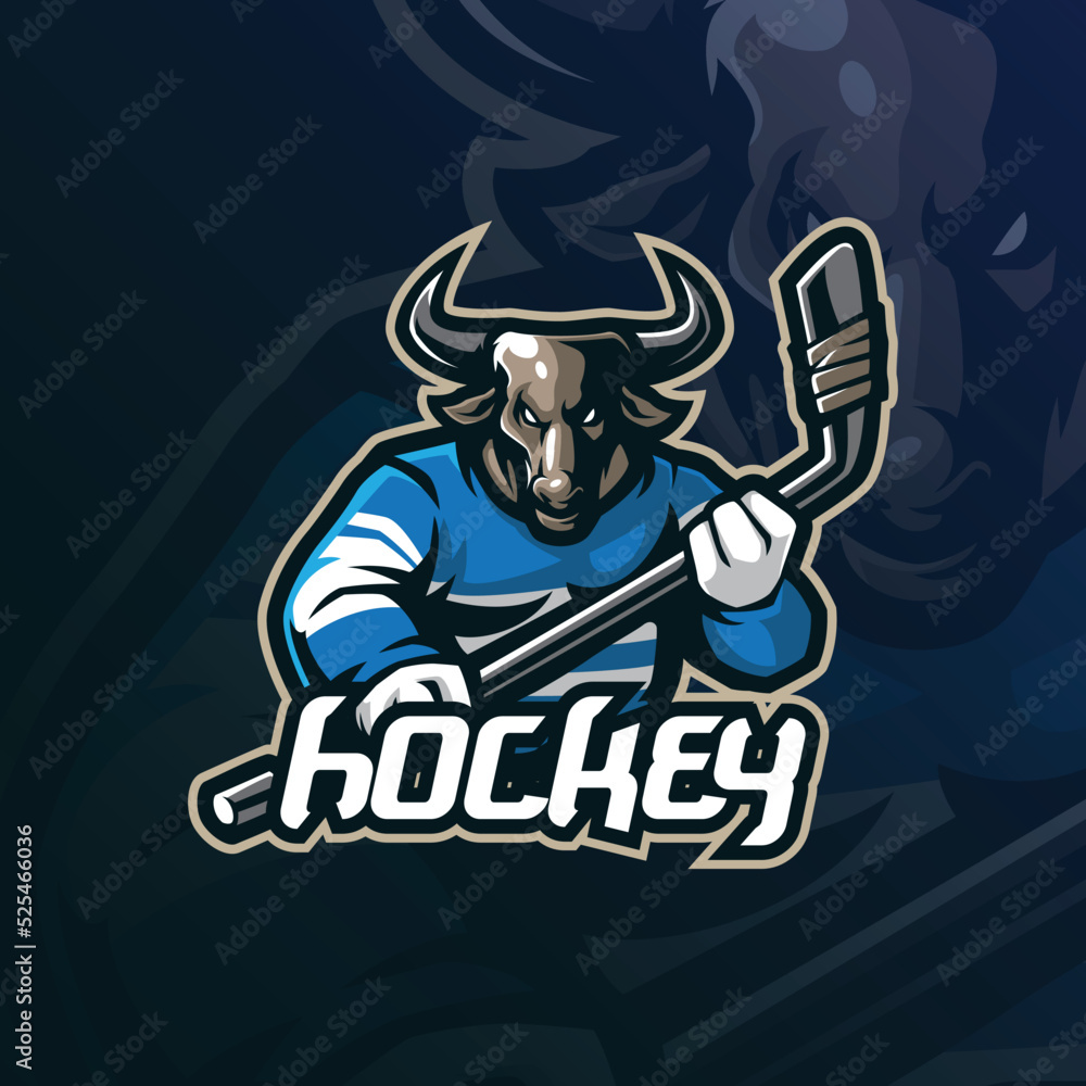 hockey mascot logo design vector with modern illustration concept style for badge, emblem and t shirt printing. buffalo hockey illustration for sport team.
