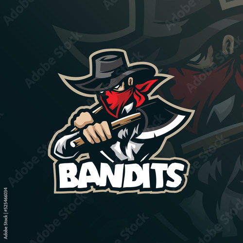 Bandits mascot logo design vector with modern illustration concept style for badge, emblem and t shirt printing. Bandits illustration with ax in hand.