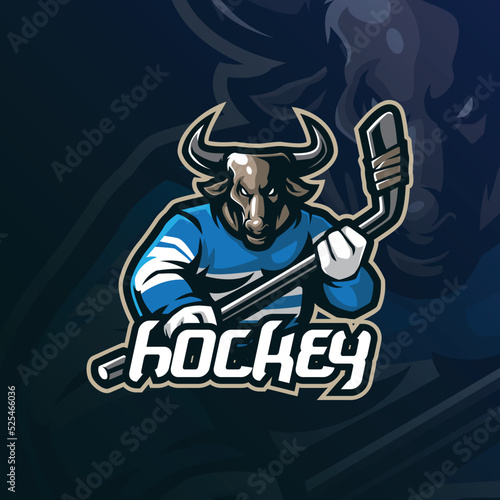 hockey mascot logo design vector with modern illustration concept style for badge, emblem and t shirt printing. buffalo hockey illustration for sport team.