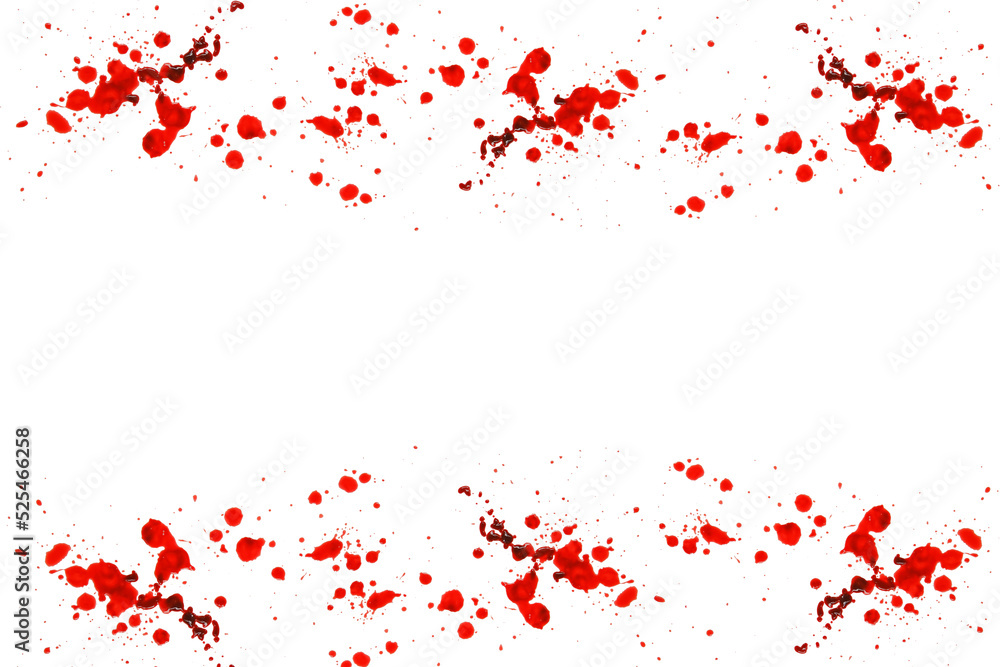  blood splatter and drops isolated On white background. bloody splatter frame. Spots of blood.Halloween frame.Crime scene. Murder and crime concept.blood streaks and blood stains in bloody splatter