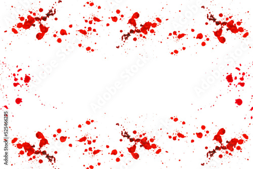Halloween frame.bloody frame. Red blood splatter and drops isolated On white background.Crime scene. Murder and crime concept.blood streaks and blood stains in bloody splatter.Spots of blood.