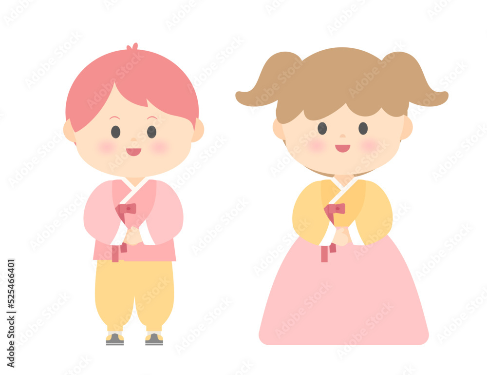 한복을 입은 남녀 캐릭터