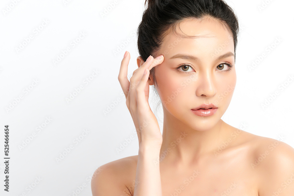 Beautiful young asian woman with clean fresh skin on white background, Face care, Facial treatment, Cosmetology, beauty and spa, Asian women portrait.