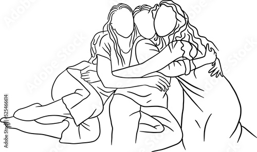 Wallpaper Mural Happy Together Love Couple Women Girls and Boy Friends Line Art Hand Drawn Style illustration Torontodigital.ca