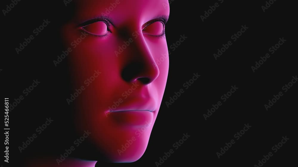 Kopf einer Statue in Drehung vom Profil in die Totale - close-up freigestellt auf schwarzem Hintergrund Kopf einer Statue in Drehung vom Profil in die Totale - close-up freigestellt auf schwarzem Hintergrund