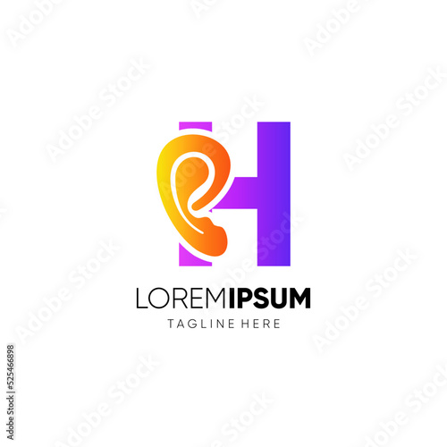 Letter H Human Ear Logo Design Vector Icon Graphic Emblem Illustration 