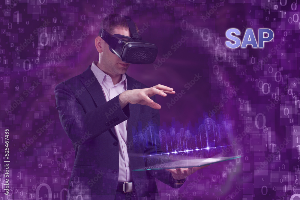Business, Technology, Internet and network concept. Young businessman working on a virtual screen of the future and sees the inscription: SAP Business, Technology, Internet and network concept. Young businessman working on a virtual screen of the future and sees the inscription: SAP