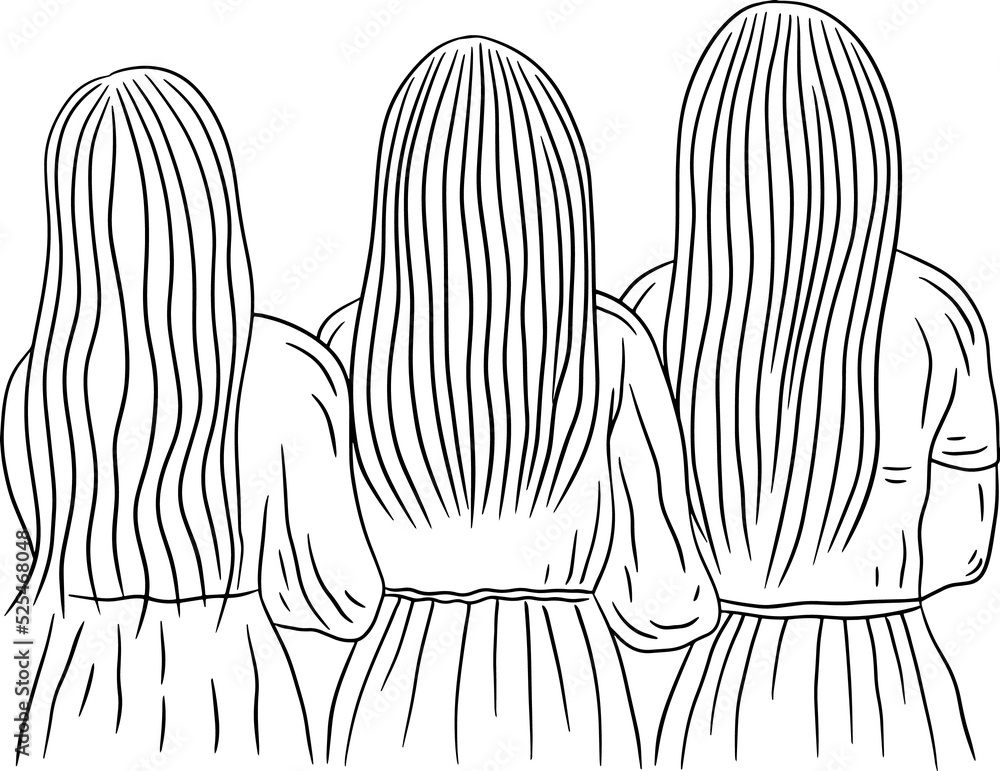 Happy Women group Girl Best Friend love line art hand drawn style