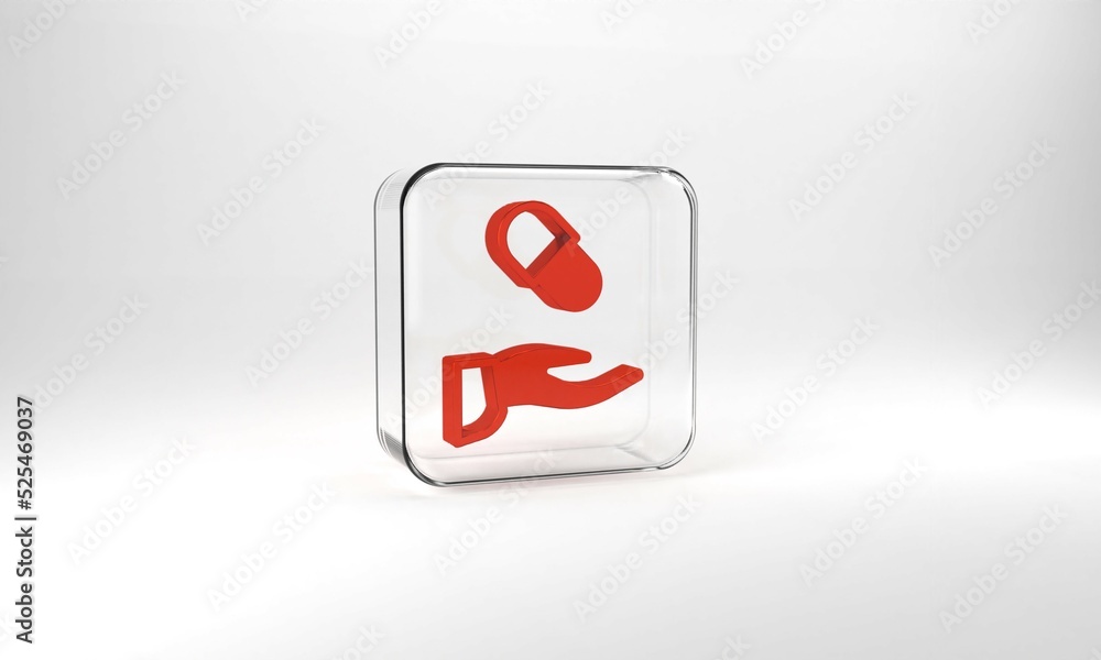 Red Medical prescription icon isolated on grey background. Rx form. Recipe medical. Pharmacy or medicine symbol. Glass square button. 3d illustration 3D render Red Medical prescription icon isolated on grey background. Rx form. Recipe medical. Pharmacy or medicine symbol. Glass square button. 3d illustration 3D render