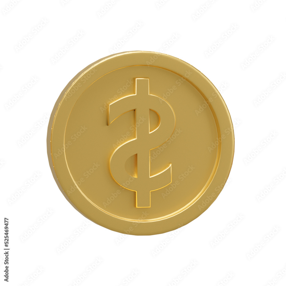 3D dollar coin in different shape on transparent background - PNG format.