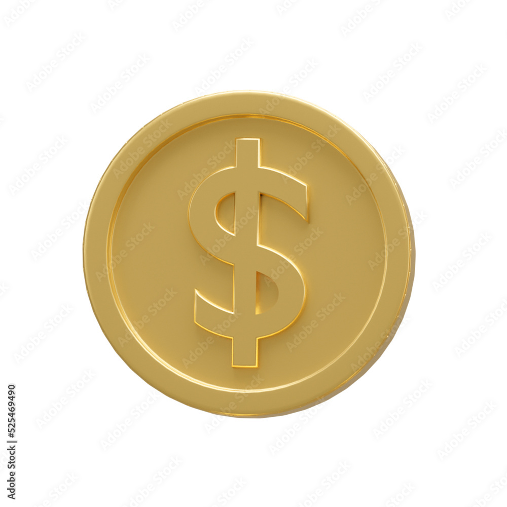 3D dollar coin in different shape on transparent background - PNG format. 3D dollar coin in different shape on transparent background - PNG format.