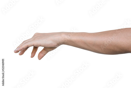 Closeup of male hand showing gesture sign on transparent background - PNG format.