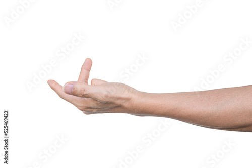 Closeup of male hand showing gesture sign on transparent background - PNG format. © banphote