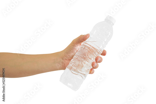 Obraz na plátně Hand holding water bottle isolated on transparent background - PNG format