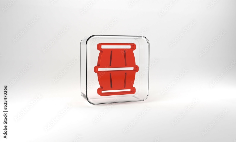 Fototapeta premium Red Wooden barrel with honey icon isolated on grey background. Glass square button. 3d illustration 3D render