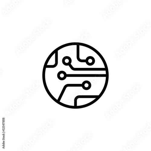 Circuit board icon. Simple outline style. Tech, microchip, circle, hardware, technology concept. Thin line vector illustration isolated on white background. EPS 10.