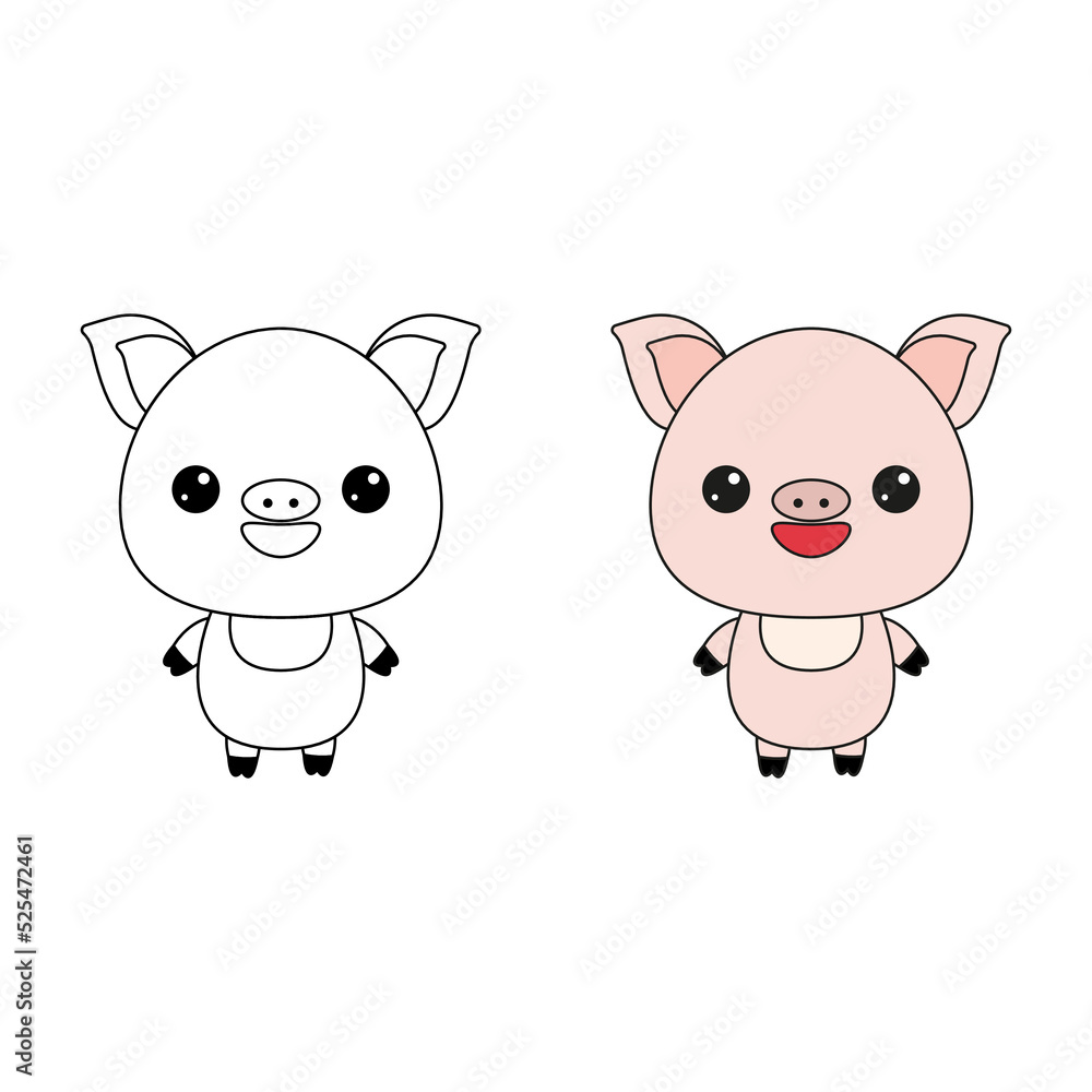 Obraz premium Cute pig toy.Contour drawing of a cartoon animal. Coloring book for kids.