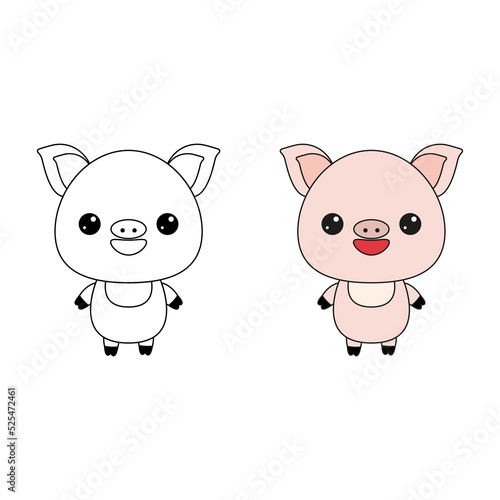 Cute pig toy.Contour drawing of a cartoon animal. Coloring book for kids.