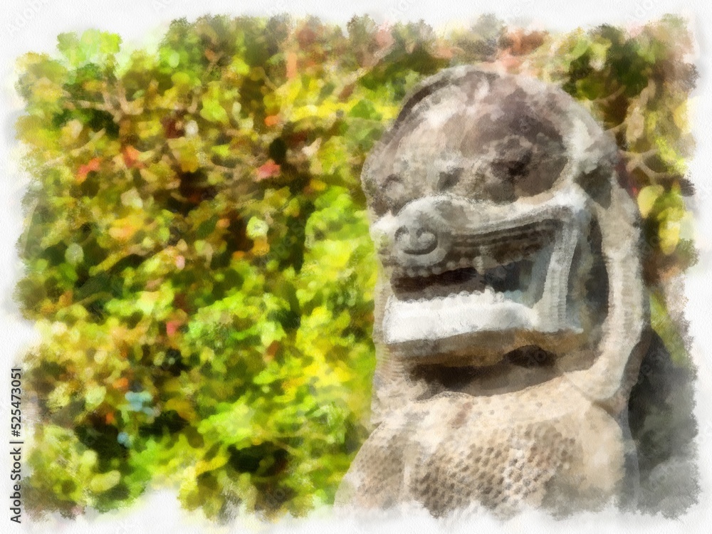Obraz premium Ancient stone castle and ancient pattern art in Thailand watercolor style illustration impressionist painting.