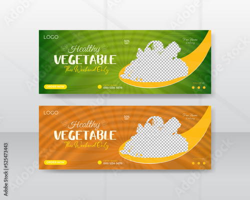 Vegetable food promotion web banner template design, healthy vegetable online sale social media marketing cover.