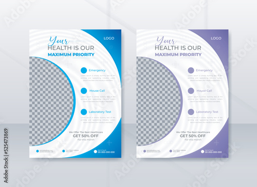 Modern medical flyer template or healthcare leaflet advertising
