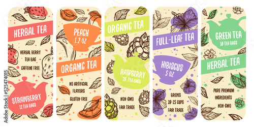 Packaging label design set for organic herbal tea