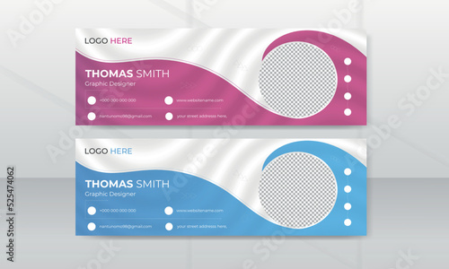 Professional Email signature cover page timeline web ad banner template with photo place modern layout.