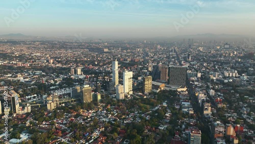 Wallpaper Mural Mexico City Urban Cityscape, Establishing Aerial Flight with Copy Space in Sky Torontodigital.ca