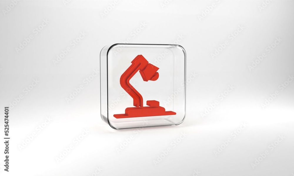 Red Table lamp icon isolated on grey background. Glass square button. 3d illustration 3D render Red Table lamp icon isolated on grey background. Glass square button. 3d illustration 3D render