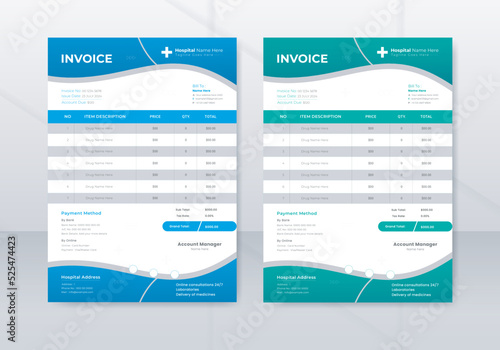 Medical invoice template for professional use. Doctor, Hospital, Pharmacy, clinic, and Healthcare Print Ready Letterhead. Medical Letterhead Design. Doctor Prescriptions Pad Design.