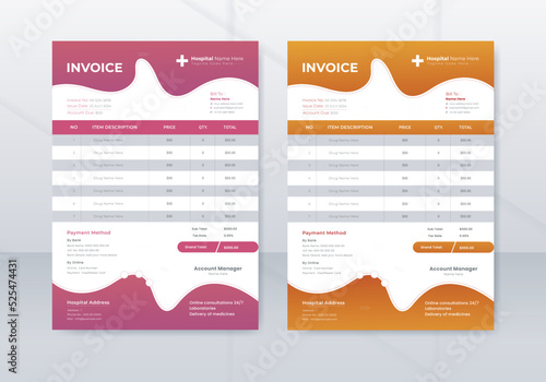 Medical invoice template for professional use. Doctor, Hospital, Pharmacy, clinic, and Healthcare Print Ready Letterhead. Medical Letterhead Design. Doctor Prescriptions Pad Design.
