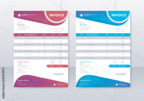 Medical invoice template for professional use. Doctor, Hospital, Pharmacy, clinic, and Healthcare Print Ready Letterhead. Medical Letterhead Design. Doctor Prescriptions Pad Design.