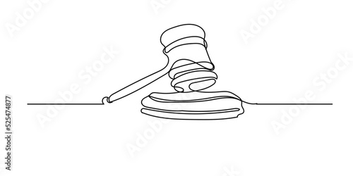 line drawing of justice hammer.continuous line of judge's hammer in court .law jury's hammer line drawing