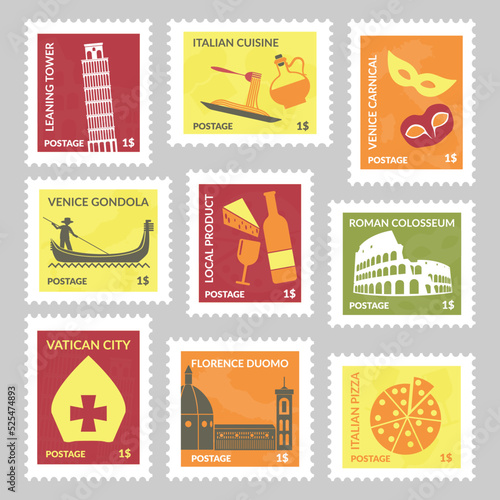 Postage stamp set design with italy element