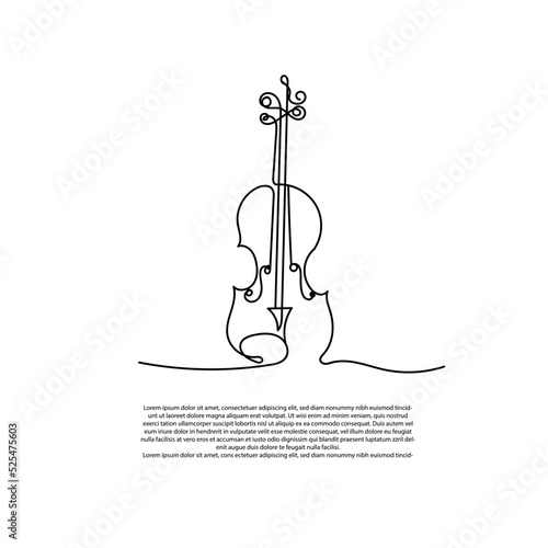 continuous line drawing of violin. Abstract and simple violin instrument line art