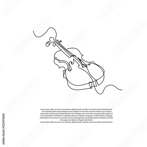 A continuous line drawing of a violin. Abstract and simple violin instrument line art