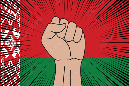 Human fist clenched symbol on flag of Belarus
