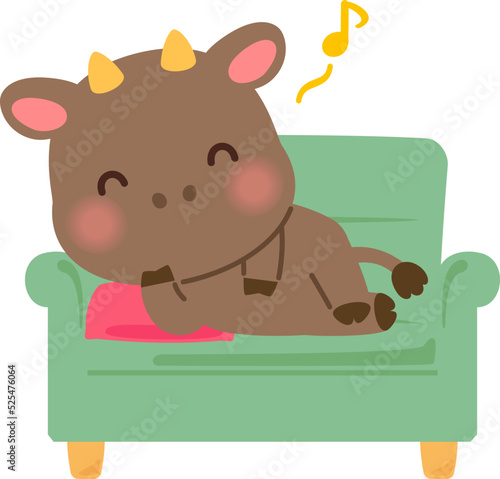 ソファでゴロ寝する牛のキャラクター