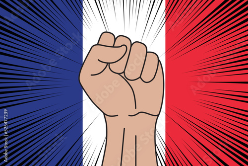 Human fist clenched symbol on flag of France