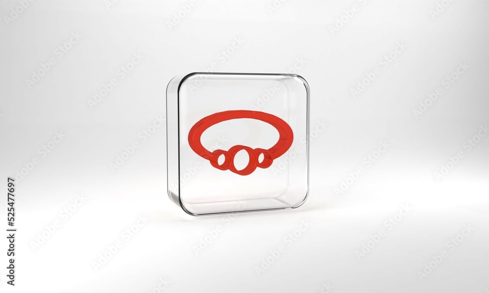 Red Bracelet jewelry icon isolated on grey background. Bangle sign. Glass square button. 3d illustration 3D render Red Bracelet jewelry icon isolated on grey background. Bangle sign. Glass square button. 3d illustration 3D render