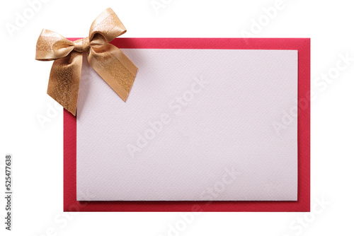 Christmas card or invite gold bow red envelope isolated transparent background photo PNG file