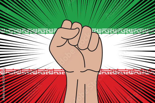 Human fist clenched symbol on flag of Iran