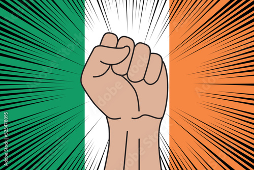 Human fist clenched symbol on flag of Ireland