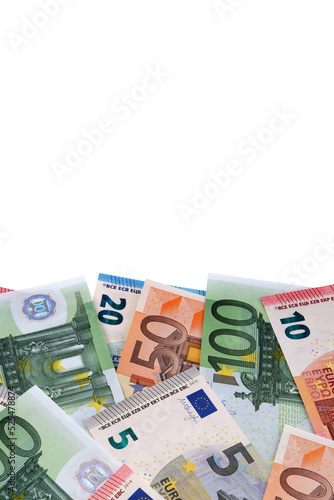 Border of Euro money currency bills various isolated vertical transparent background photo PNG file