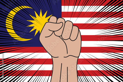 Human fist clenched symbol on flag of Malaysia